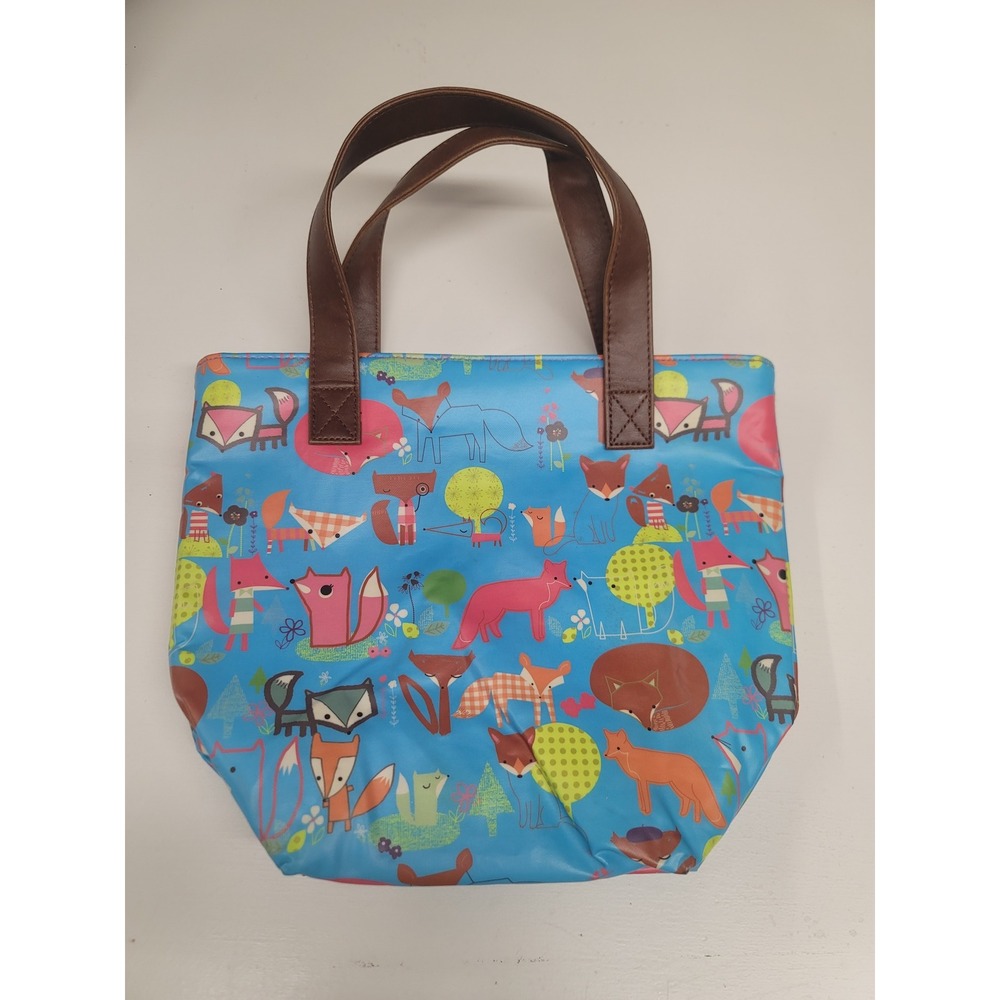 Paperchase Foxy Friends Insulated Zip Lunch Tote Bag Fox Print Brown Handles‎